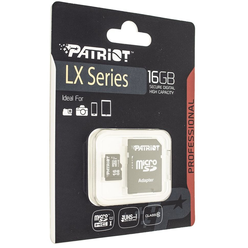 Карта пам'яті micro 16Gb Patriot LX Series SDHC (UHS-1) class 10 (adapter SD)