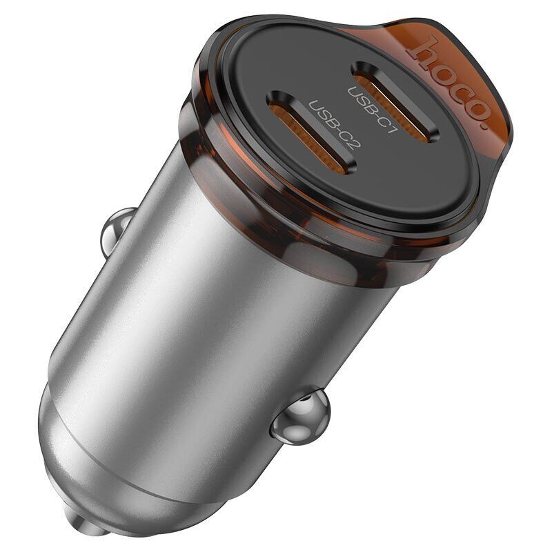 Автомобільний зарядний пристрій HOCO NZ16B 45W 2×Type-C, сірий