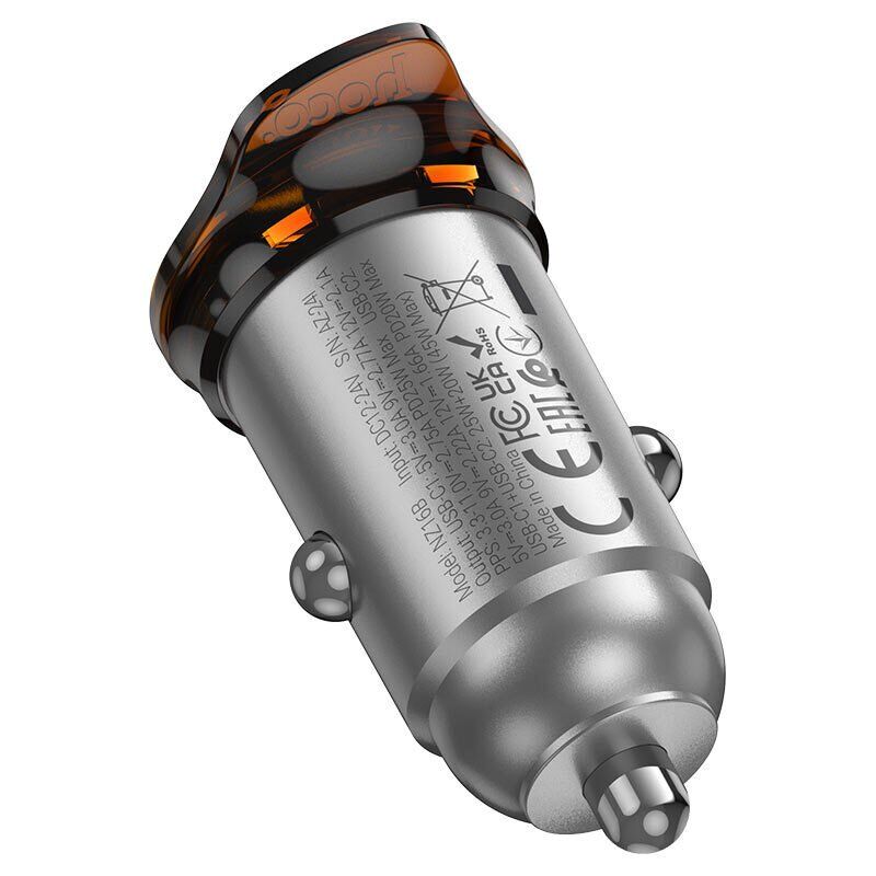 Автомобільний зарядний пристрій HOCO NZ16B 45W 2×Type-C, сірий