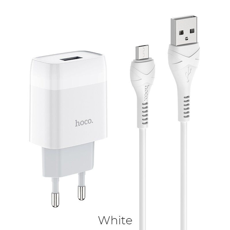 Мережевий зарядний пристрій HOCO C72A USB 2.1A + кабель USB - MicroUSB, білий