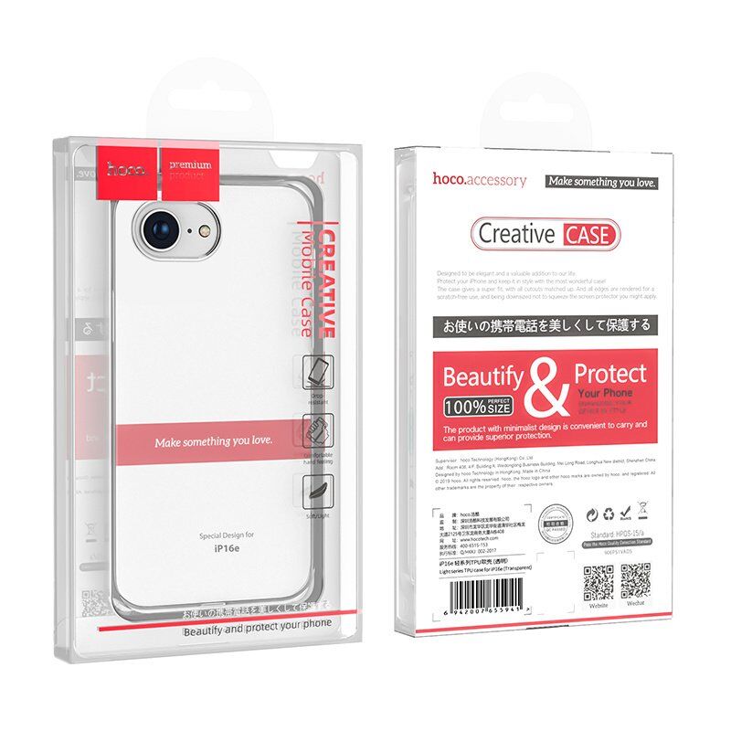 Силиконовая накладка HOCO LIGHT SERIES для APPLE iPhone 16E 6.1", прозрачный