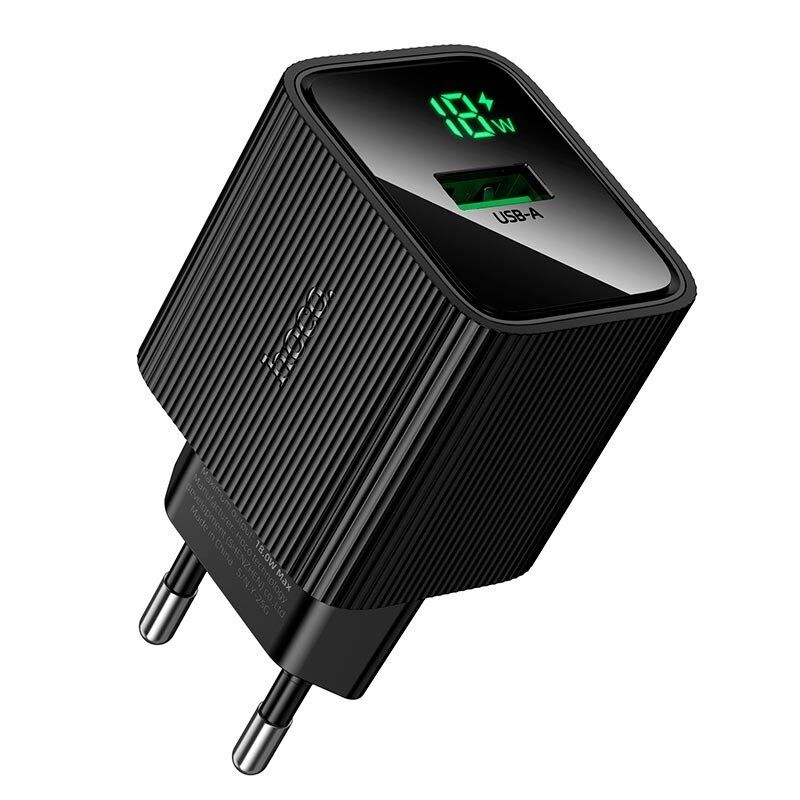 Мережевий зарядний пристрій HOCO CS81A Excellent QC3.0 з цифровим дисплеєм, чорний