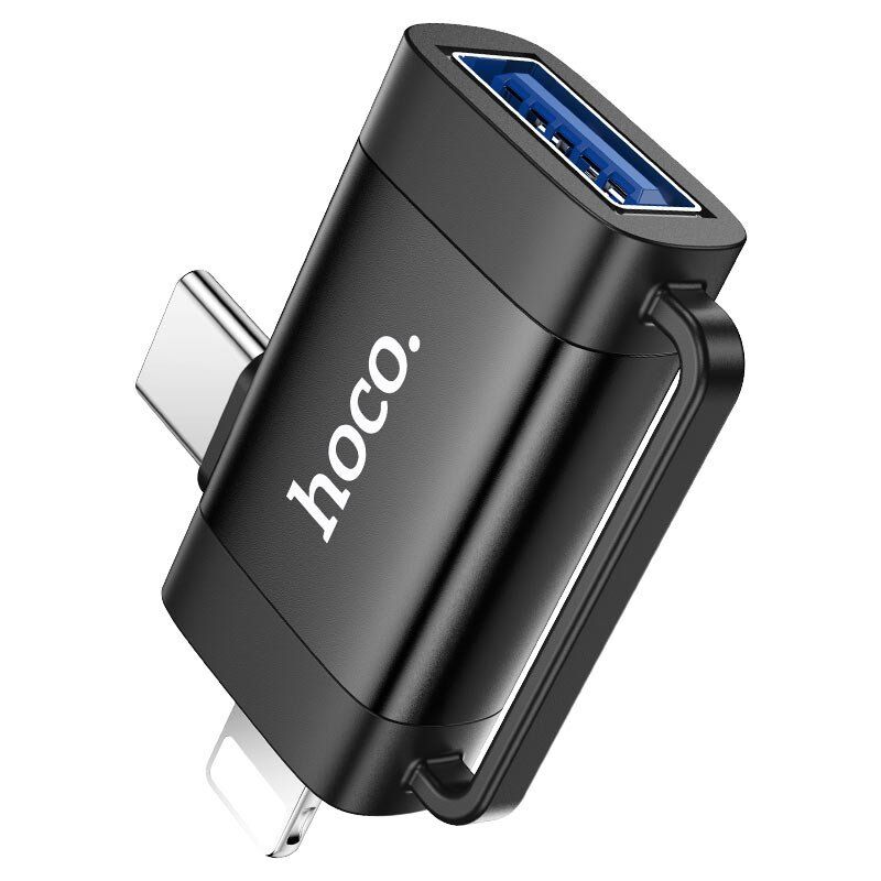 Адаптер HOCO UA31F OTG 2в1 Lightning / Type-C (папа) - USB (мама), чорний