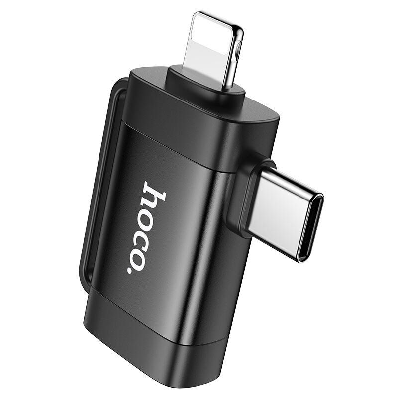 Адаптер HOCO UA31F OTG 2в1 Lightning / Type-C (папа) - USB (мама), чорний