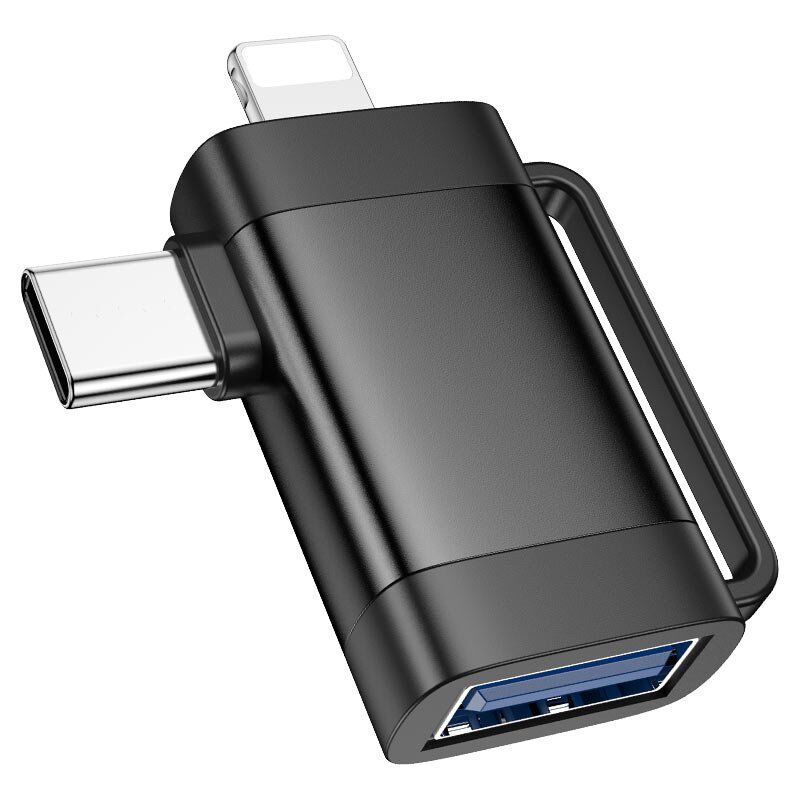 Адаптер HOCO UA31F OTG 2в1 Lightning / Type-C (папа) - USB (мама), чорний