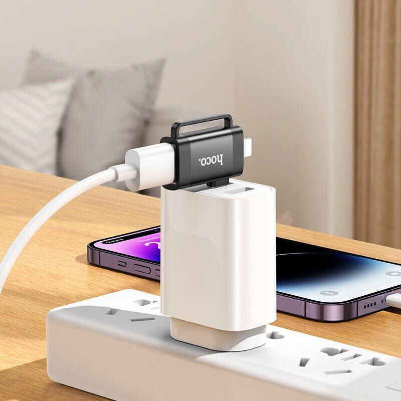 Адаптер HOCO UA31F OTG 2в1 Lightning / Type-C (папа) - USB (мама), чорний