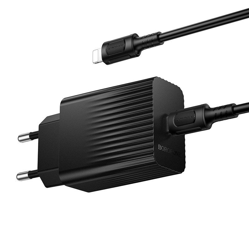 Мережевий зарядний пристрій BOROFONE BAS73A PD 20W USB-C + кабель TYPE-C - LIGHTNING, чорний