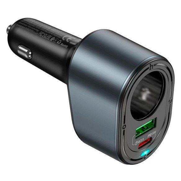 Автомобільний зарядний пристрій HOCO Z56 з роз'ємом прикурювача TYPE-C PD 35W + USB QC 3.0, чорний