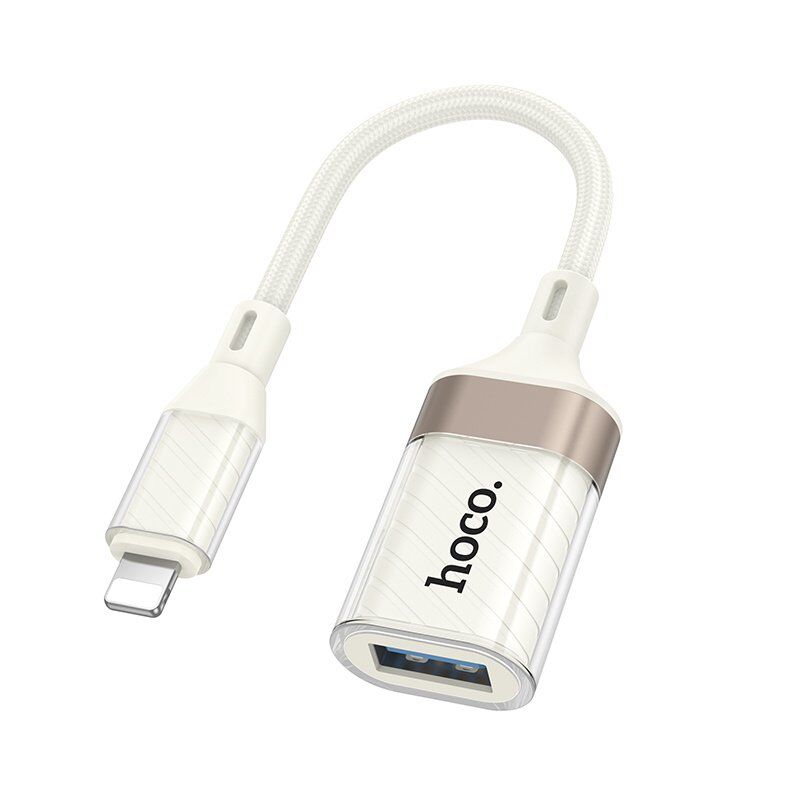 Адаптер HOCO UA39 Crystal (Lightning - USB-A), OTG, прозорий корпус, абрикосовий