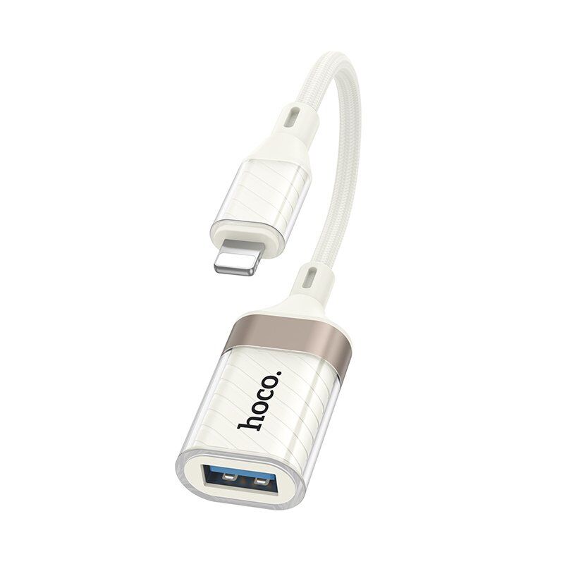 Адаптер HOCO UA39 Crystal (Lightning - USB-A), OTG, прозорий корпус, абрикосовий