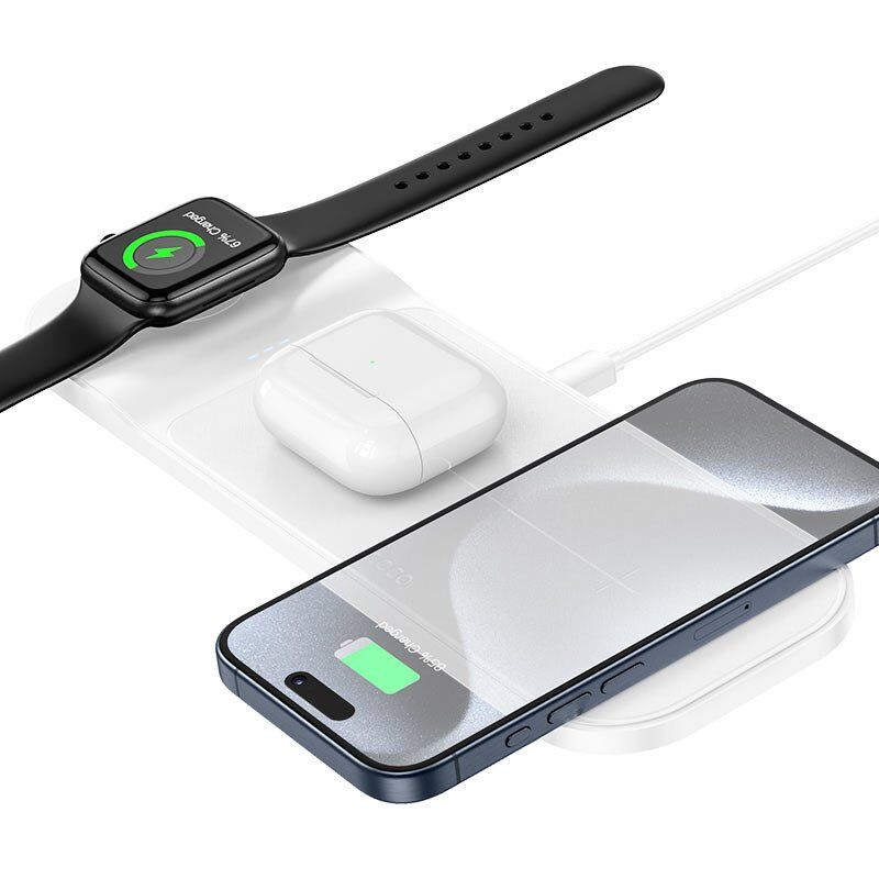 Бездротовий зарядний пристрій HOCO CQ5 3В1 APPLE WATCH БIЛИЙ