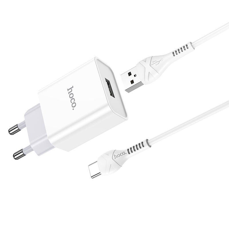 Мережевий зарядний пристрій HOCO C81A USB 2.1A + кабель USB - Type-C, белий