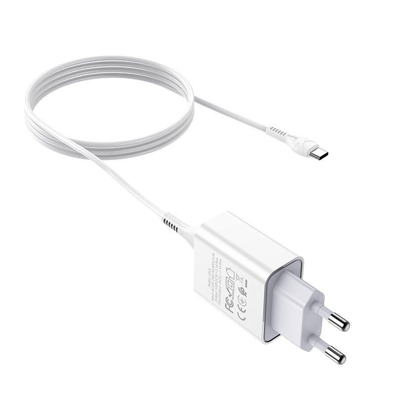 Мережевий зарядний пристрій HOCO C81A USB 2.1A + кабель USB - Type-C, белий