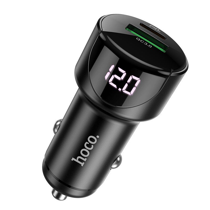 Автомобільний зарядний пристрій HOCO Z42 PD 20W Type-C + USB QC 3.0 18W LED-дисплей, чорний