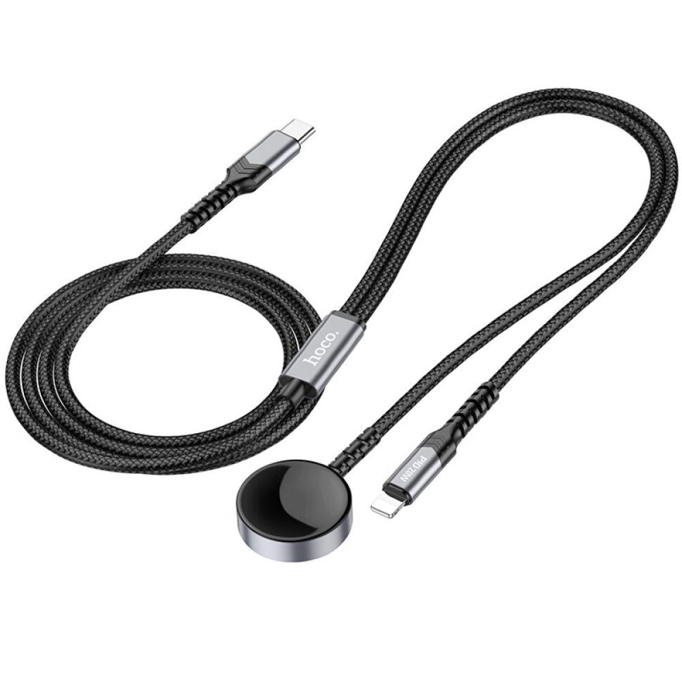 USB-C кабель HOCO CW54 2в1 Apple Watch cable +  ligtning cable, 1.20 метри, чорний