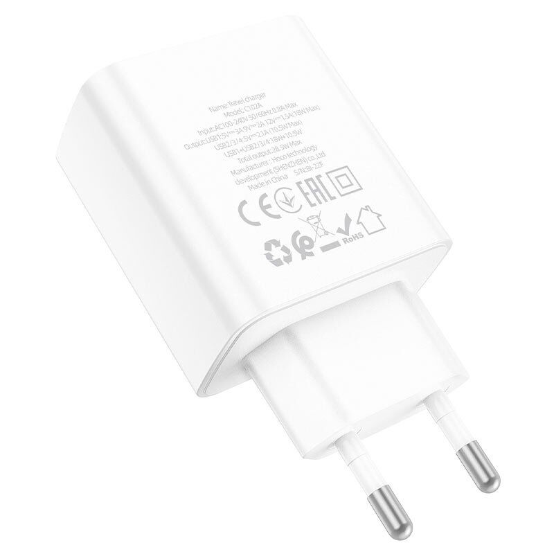 Мережевий зарядний пристрій HOCO C102A QC3.0 28.5W USB×4, білий