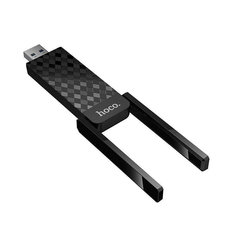 Адаптер-мережева карта HOCO HI34 Wi-Fi 6 USB з двома зовнішніми антенами, чорний