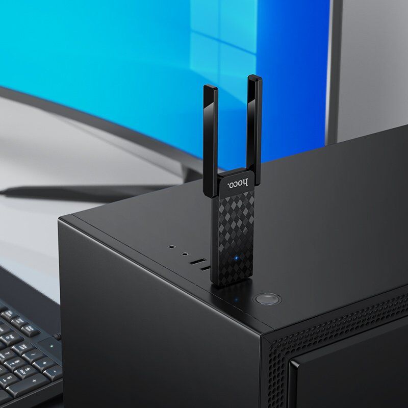 Адаптер-мережева карта HOCO HI34 Wi-Fi 6 USB з двома зовнішніми антенами, чорний