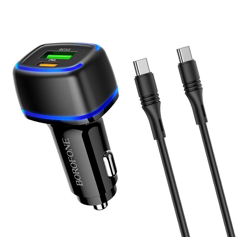 Автомобільний зарядний пристрій BOROFONE BZ14A Mercury dual port PD20W+QC3.0 ambient light + USB TYPE-C на TYPE-C