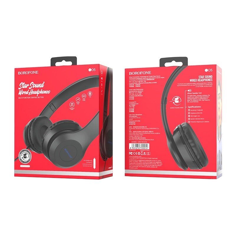 Дротові повнорозмірні навушники BOROFONE BO5 Star sound, чорний