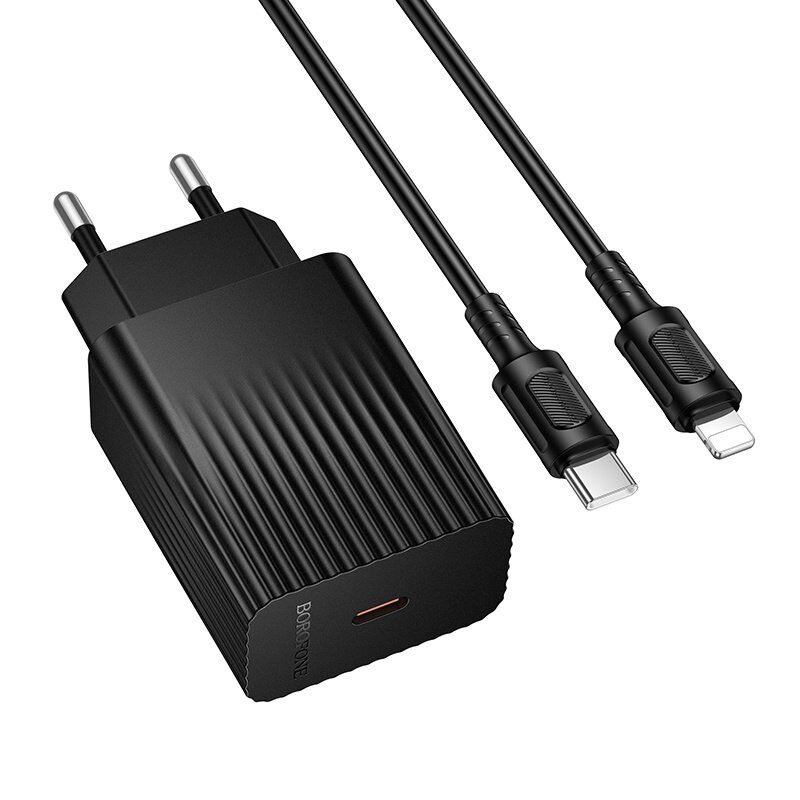 Мережевий зарядний пристрій BOROFONE BAS75A PD 30W USB-C + кабель TYPE-C - LIGHTNING, чорний