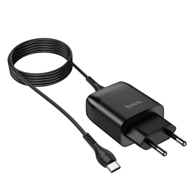 Мережевий зарядний пристрій HOCO C72Q USB QC3.0 + кабель USB - Type-C, чорний
