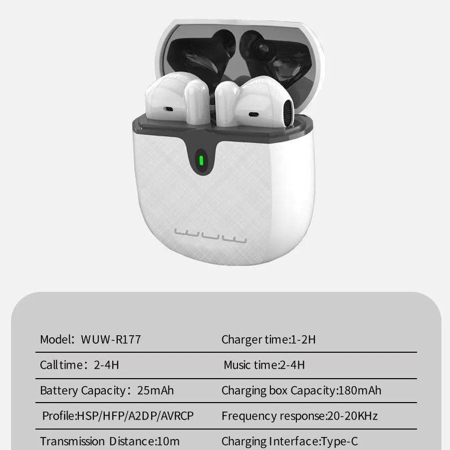 Бездротові навушники WUW R177 TWS Wireless earbuds БІЛИЙ (48)