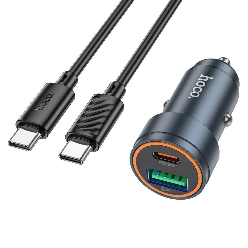 Автомобільний зарядний пристрій HOCO Z57A PD 30W + QC3.0 кабель TYPE-C - TYPE-C, сірий