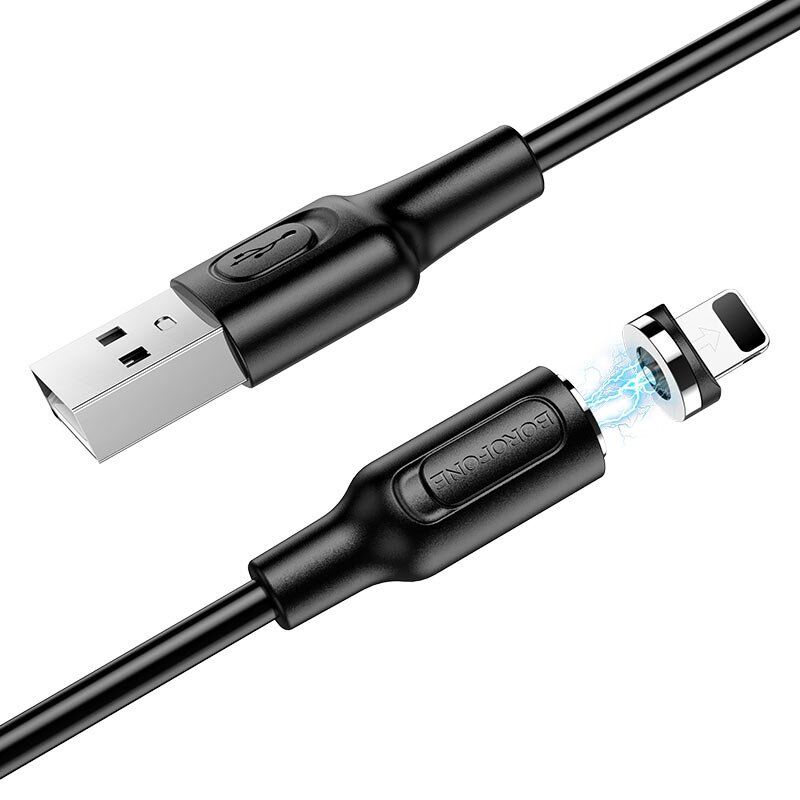 USB кабель BOROFONE BX41 магнітний 2.4A 1M USB - LIGHTNING, ЧОРНИЙ