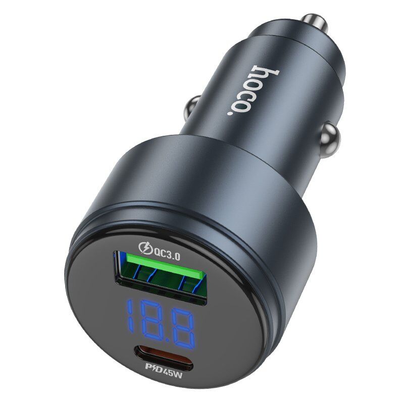 Автомобільний зарядний пристрій HOCO Z57B 63W TYPE-C + USB QC3.0, сірий