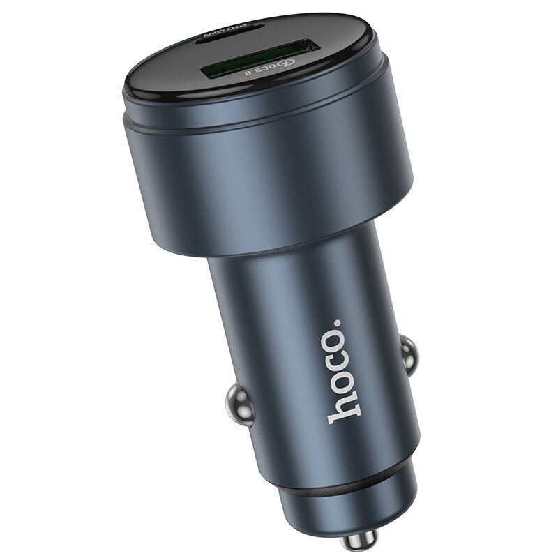 Автомобільний зарядний пристрій HOCO Z57B 63W TYPE-C + USB QC3.0, сірий