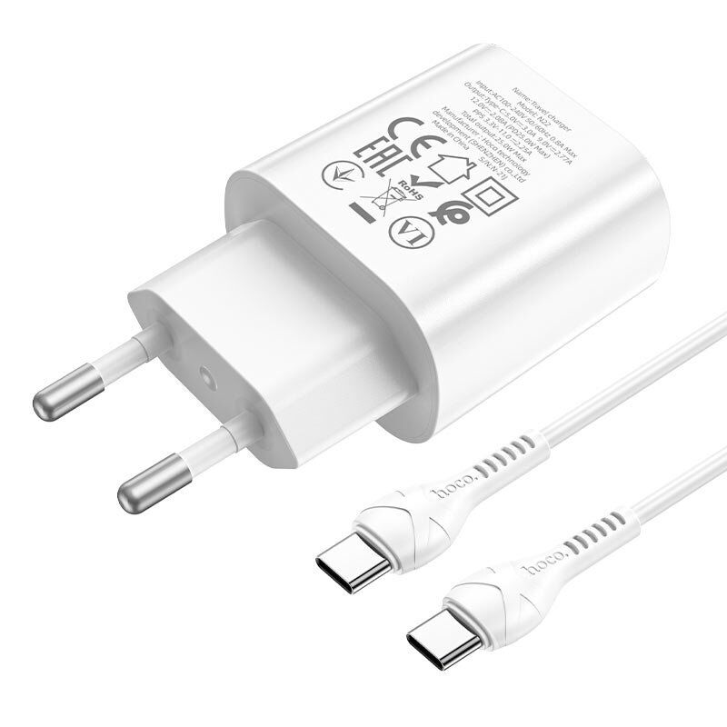Сетевое зарядное устройство HOCO N22 Jetta Type-C PD 25W + кабель Type-C  -  Type-C, белый