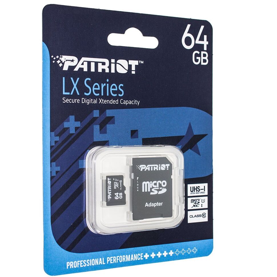 Карта пам'яті micro 64GB Patriot LX Series SDHC (UHS-1) class 10 (adapter SD)