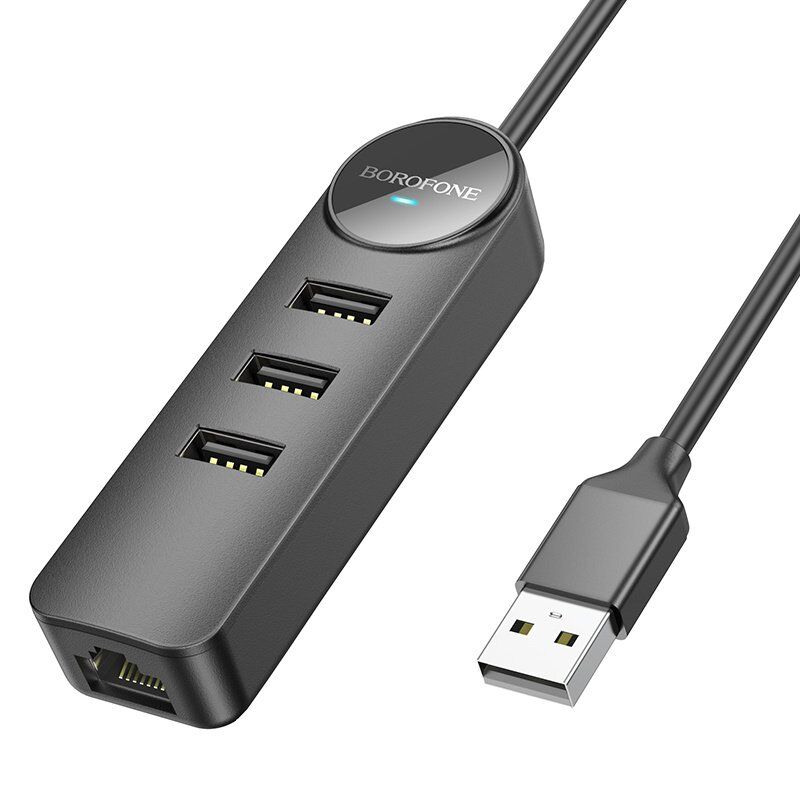 Перехідник BOROFONE DH6 Erudite USB HUB 4-в-1 Gigabit (USB на USB 3.0*3шт. + RJ45) довжина 1,2 метри